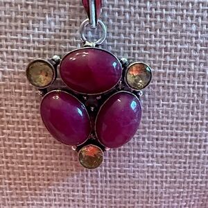 Sterling Silver Necklace with Ruby and Faceted Citrine Accents.